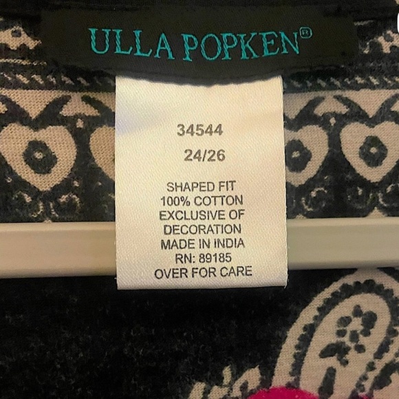 Ulla Popken (Plus 24/26) Black & Cream Crocheted Top w/Pockets & Pink Accents - Picture 4 of 9